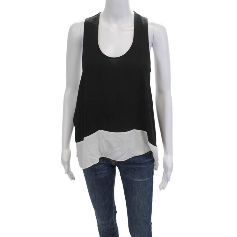 BCBG Max Azria Women Black Sleeveless Tank Round Neck Cotton Blend Size S